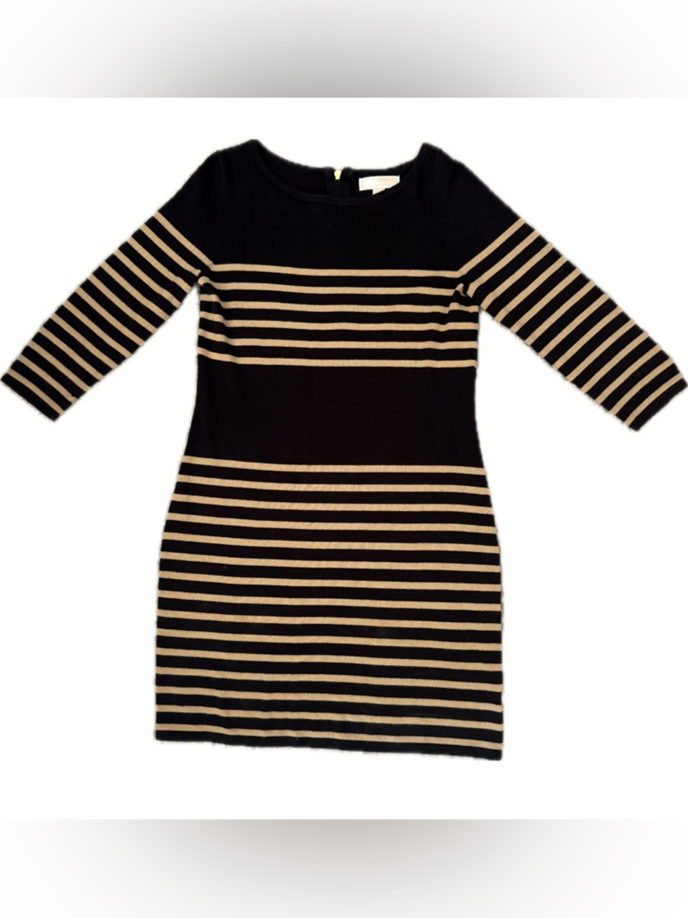 Michael Kors Black and Tan Striped Quarter-Sleeve Dress